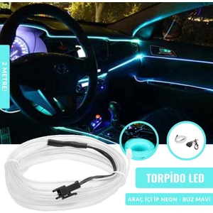 Yeni Araç Içi Torpido Ledi 2 Metre Neon Buz Mavi
