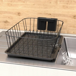 Teknotel Tek Katlı Bulaşıklık Tabaklık Oluklu Tepsi Mat Siyah KB085