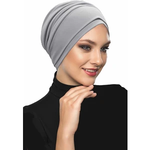 Fidan Bone Çift Katlı Astarlı Açık Gri Hazır Türban Tesettür Dış ve Havuz Bonesi