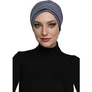 Fidan Bone Çift Katlı Astarlı Hazır Koyu Gri Türban Tesettür Dış ve Havuz Bonesi