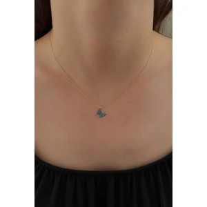 Fiyonk Kuyumculuk 14 Ayar Altın Firuze Taşlı Kelebek Kolye