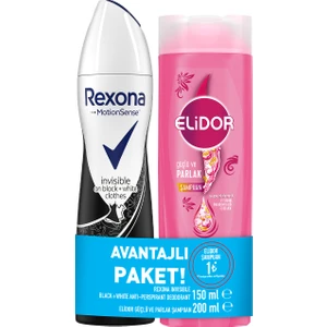 Motion Sense Kadın Sprey Deodorant Invisible On Black White Clothes 150 ml + Elidor Saç Bakım Şampuanı Güçlü ve Parlak 200 ml