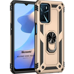 Oppo A16 Kılıf Military Ring Holder Gold
