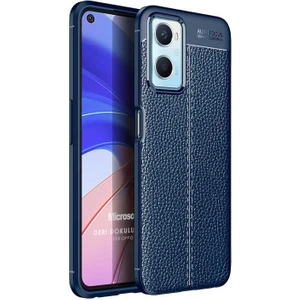 Oppo A96 4g Kılıf Deri Dokulu Silikon Lacivert