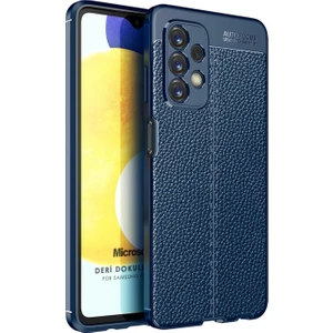 Samsung Galaxy A23 Kılıf Deri Dokulu Silikon Lacivert
