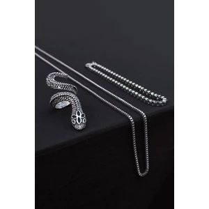 Trend Collection Desenli Yılan Ayarlanabilir Yüzük Küp Bileklik ve Kolye Set
