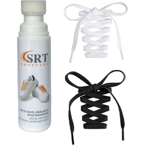 Spor Beyaz Deri ve Kumaş Ayakkabı Bakım Boyası 75 ml 1 Adet + 2 Çift K103 Spor Siyah Beyaz Bağcık