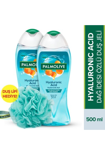 Palmolive Hyaluronic Acid Doğal Dağ Idesi Özlü Banyo ve Duş Jeli 2 x 500 ml + Duş Lifi