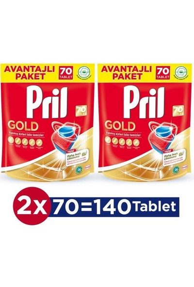Pril Gold 140 Yıkama Bulaşık Makinesi Deterjanı Tableti (2 x 70'li Paket)
