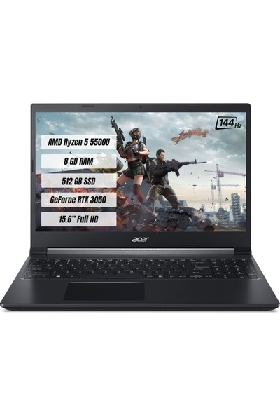 Acer Gaming Aspire 7 A715 42G AMD Ryzen 5 5500U 8 GB 512 GB SSD RTX3050 Freedos 15.6" FHD Taşınabilir Bilgisayar NH.QE5EY.004