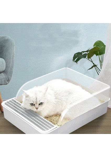 Kedi Çöp Kutusu Yarı Kaplamalı Kare Dışkı Havzası Evcil Hayvan Tuvalet, BoyutKüçük (Yurt Dışından)