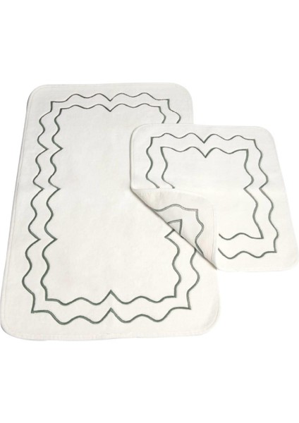 Helena 2'li Pudra Nakışlı Banyo Paspas Set