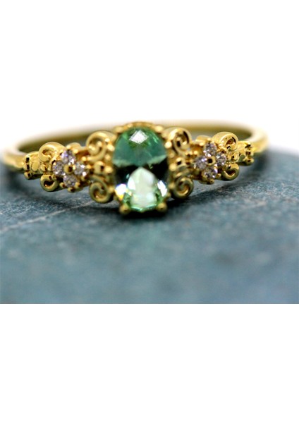 Altın Yüzük - Carla Green Topaz Evlilik Teklifi Yüzüğü-Vintage Green Topaz Hediye 14 Ayar Altın Yüzük-Green Topaz Tria 14 Altın Kadın Yüzük-Minimal Green Topaz Altın Yüzük indirimleri