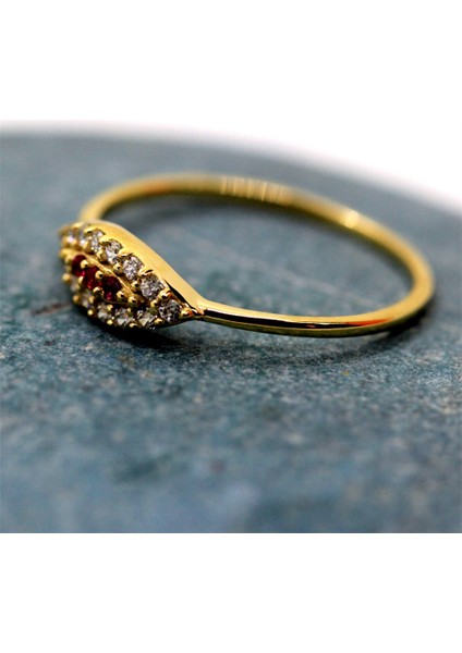 Altın Yüzük - Mekik Göz Kadın 14 Ayar Altın Yüzük-Nano Yakut Taşlı Göz Minimal Hediye Altın Yüzük-Izabel Nazar Boncuğu Modern Tasarım Nano Yakutlu Yüzük fırsatları