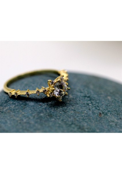 Evlilik Teklifi Altın Yüzük - 14 Ayar Altın Vintage 0.85 Ct Zirkon Taşlı Kadın Yüzük - Sevgiliye fiyatları