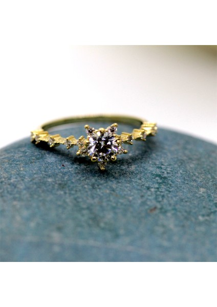 Evlilik Teklifi Altın Yüzük - 14 Ayar Altın Vintage 0.85 Ct Zirkon Taşlı Kadın Yüzük - Sevgiliye modelleri