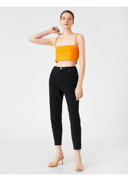 Beli Lastikli Rahat Kesim Yüksek Bel Dar Paça Kot Pantolon- Baggy Jean