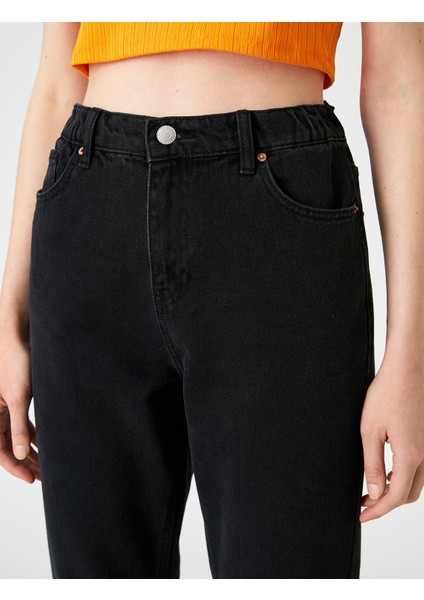 Beli Lastikli Rahat Kesim Yüksek Bel Dar Paça Kot Pantolon- Baggy Jean indirimleri