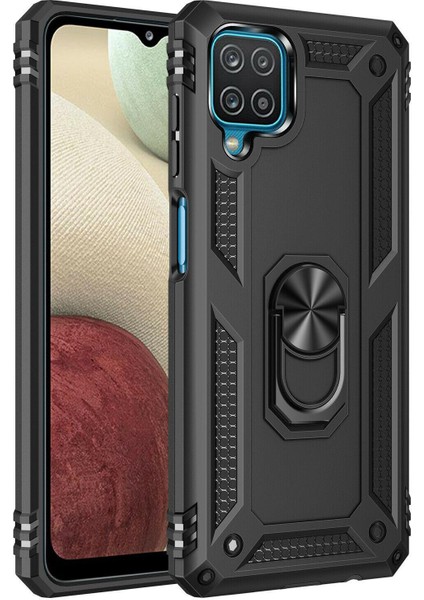 Samsung Galaxy A12 Kılıf Vega Yüzüklü Standlı Silikon + Nano Ekran Koruyucu