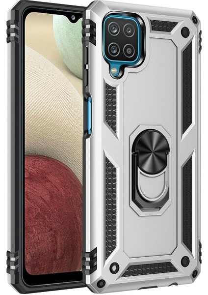 Samsung Galaxy A12 Kılıf Vega Yüzüklü Standlı Silikon + Nano Ekran Koruyucu