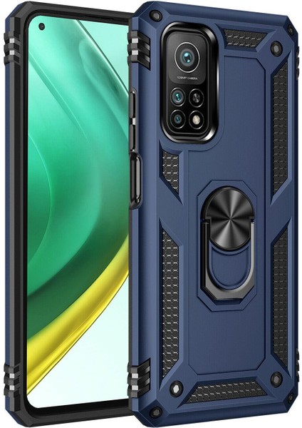 Xiaomi Mi 10T Pro Kılıf Vega Yüzüklü Standlı Silikon + Tam Ekran Koruyucu