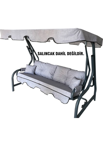 3 Kişilik Lüks Vip Salıncak Minderi Düğmeli-Süngerli Bahçe Minderi Gri Kırçıllı