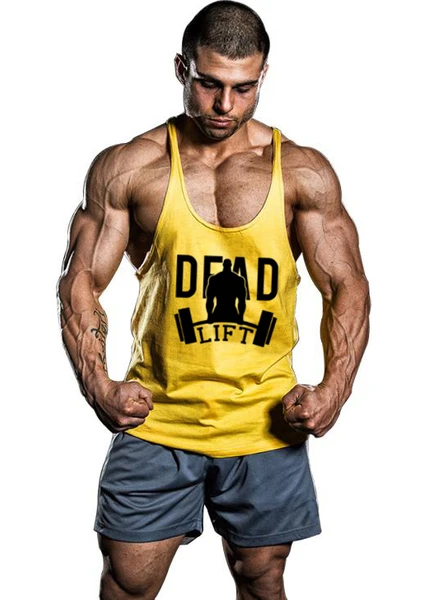 Dead Lift Fitness Gym Tank Top Sporcu Atleti Sarı