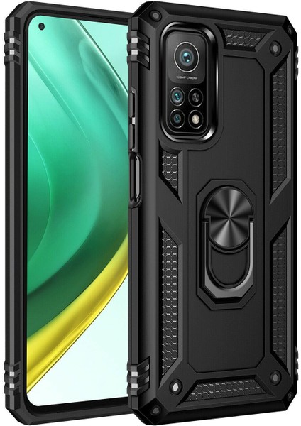 Xiaomi Mi 10T Pro Kılıf Vega Yüzüklü Standlı Silikon + Tam Ekran Koruyucu
