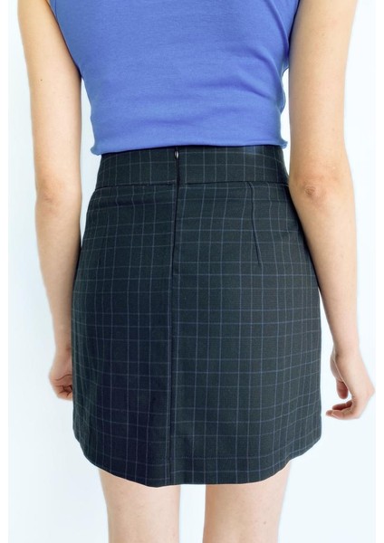 Kadın Bağlama Detay Ekoseli Lacivert Etek indirimleri