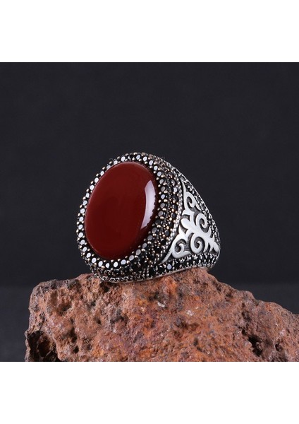 925 Ayar Gümüş Akik Taşlı Erkek Yüzük