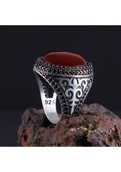 925 Ayar Gümüş Akik Taşlı Erkek Yüzük modelleri