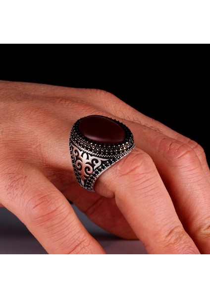 925 Ayar Gümüş Akik Taşlı Erkek Yüzük fırsatları