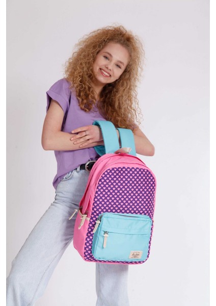 3 Colors Pembe-Turkuaz Kalpli Okul ve Günlük Sırt Çantası fırsatları