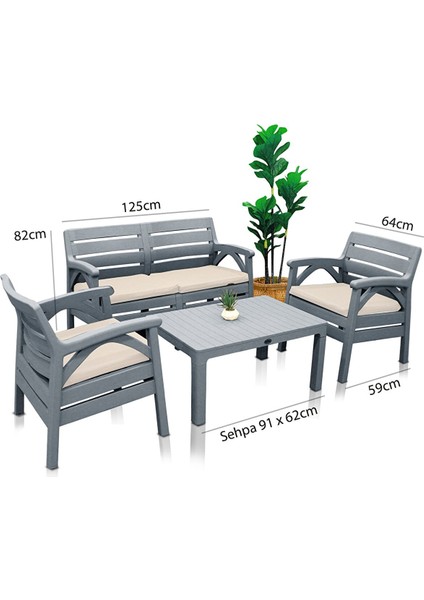 Santana 2+1+1 Bahçe Balkon Teras Veranda Oturma Grubu-Sehpalı Koltuk Seti