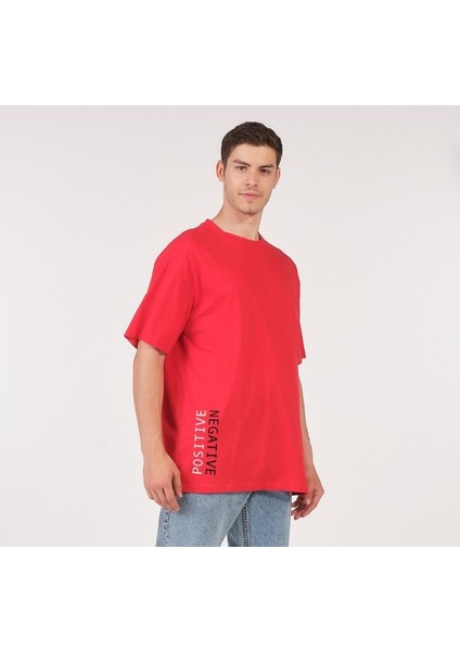 Oversize T-Shirt Renk Kırmızı Positive Negative (Erkek -Kadın)