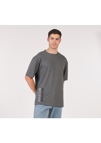 Oversize T-Shirt Renk Antrasit Positive Negative (Erkek -Kadın)
