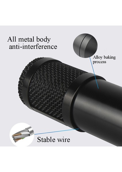 USB Ses Kartı ile BM800 Kondenser Mikrofon Siyah ve Siyah Ağ (Yurt Dışından)