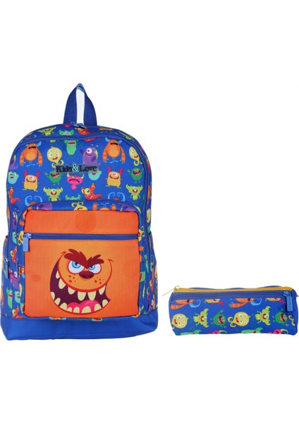 Kids&love Mavi Sevimli Canavarlar Ilkokul Çanta ve Kalemlik Seti - Erkek Çocuk