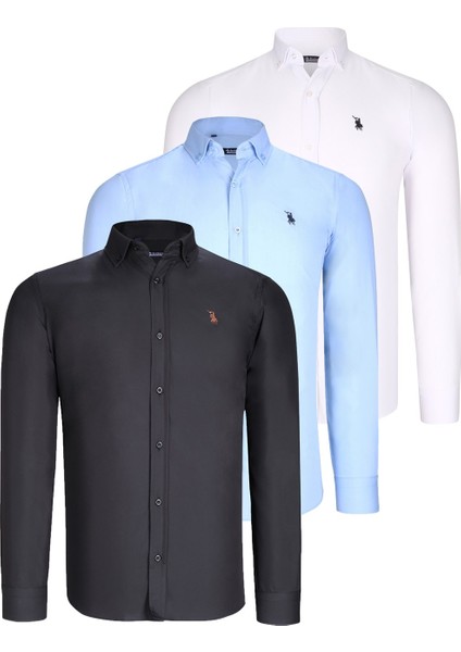 Üçlü Set G725 Dewberry Erkek Gömlek-Siyah-Beyaz-Mavi