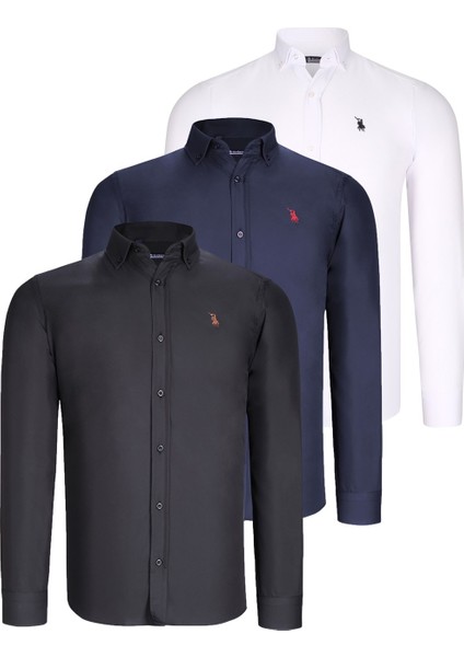 Üçlü Set G725 Dewberry Erkek Gömlek-Siyah-Beyaz-Lacivert