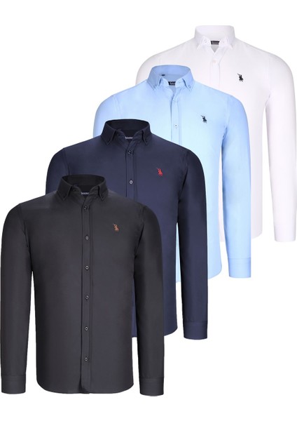 Dörtlü Set G725 Dewberry Erkek Gömlek-Siyah-Beyaz-Lacivert-Mavi