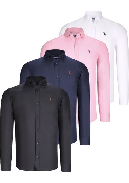 Dörtlü Set G725 Dewberry Erkek Gömlek-Siyah-Beyaz-Lacivert-Pembe