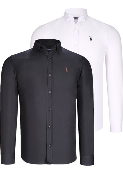 Ikili Set G725 Dewberry Erkek Gömlek-Siyah-Beyaz