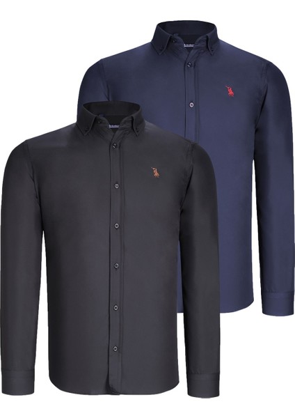 Ikili Set G725 Dewberry Erkek Gömlek-Siyah-Lacivert