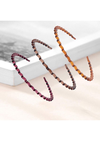 3 Adet Basit Saç Bandı Dalgalı Plastik Esnek Moda Saç Curling Erkekler Için Sarı Kahverengi Kırmızı 2(Yurt Dışından)