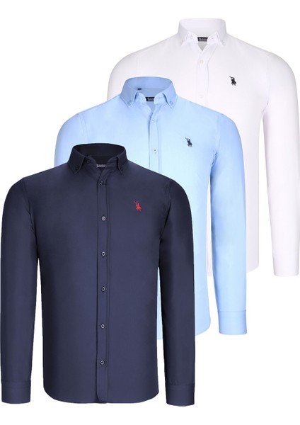 Üçlü Set G725 Dewberry Erkek Gömlek-Beyaz-Lacivert-Mavi