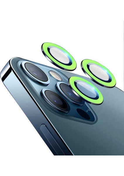 iPhone 12 Pro Max Fosfor Işıklı Kamera Camı Lens Koruyucu Halka Set - AL2883