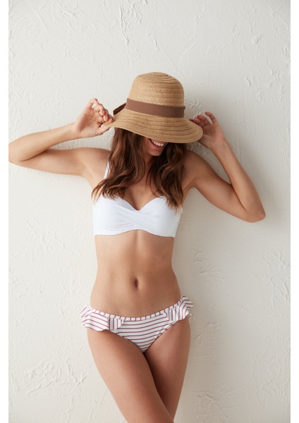 Çizgili Fırfır Detayşo Pietra Slip Bikini Altı