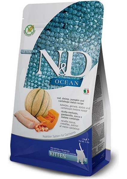 Nd Ocean Kitten Balkabaklı Morina B. Karidesli Kavunlu Yavru Kedi Maması 1.5 kg