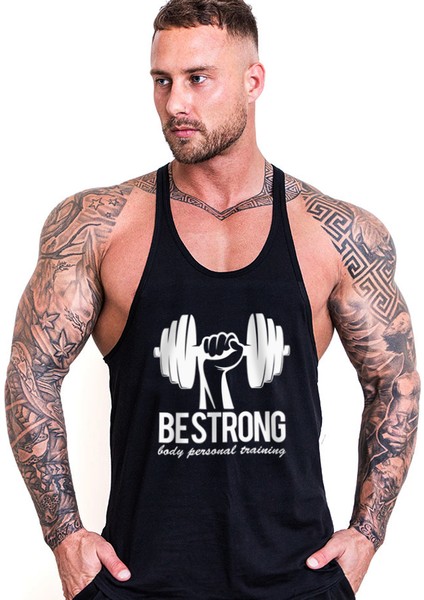 Be Strong Gym Fitness Tank Top Sporcu Atleti Siyah